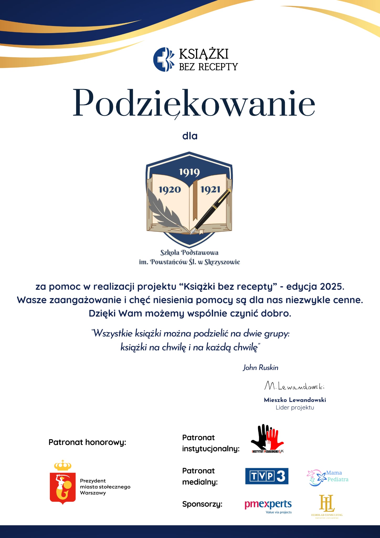 Podziękowanie za udział w akcji